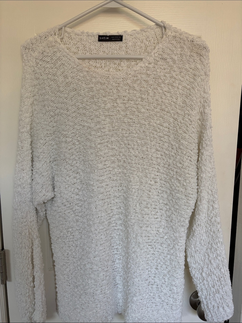 SHEIN Cream Open-Knit Scoop Neck Sweater